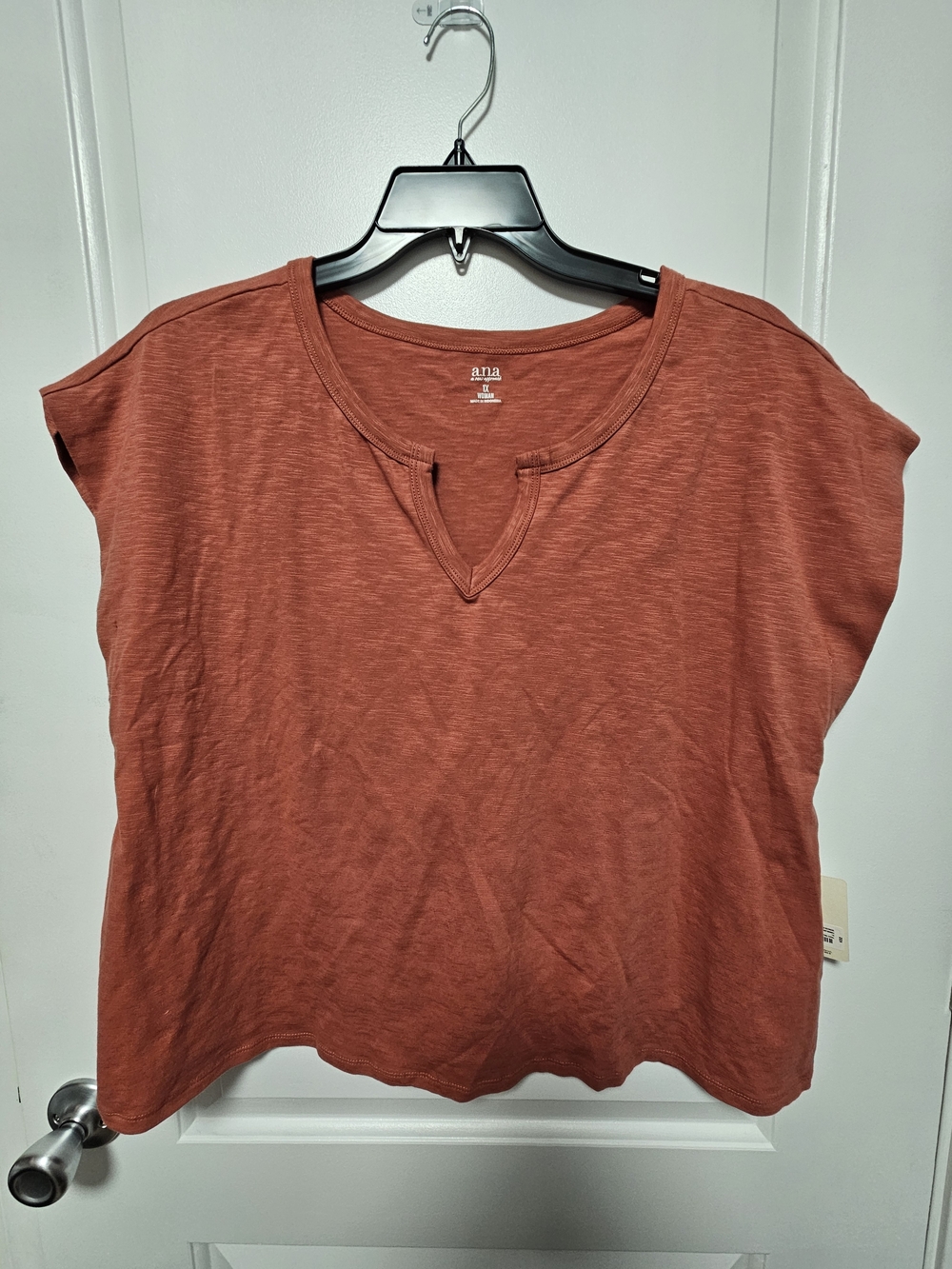 A.N.A Rust Notch-Neck Cap Sleeve Tee